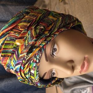 Chic Orignal Vintage Mid Century Multicolored Metallic Rainbow Geometric Hat